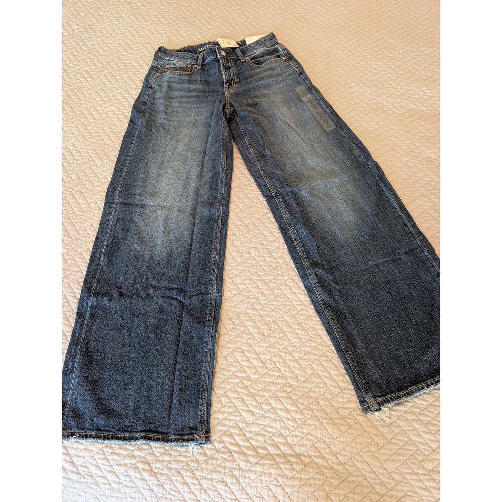American Eagle Jeans Women's Size 0 Blue AE Stretch Low-Rise Baggy Wide (0417)